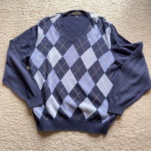 Brooks Brothers blue Argyle V-neck pullover long sleeve sweater vintage grandpa